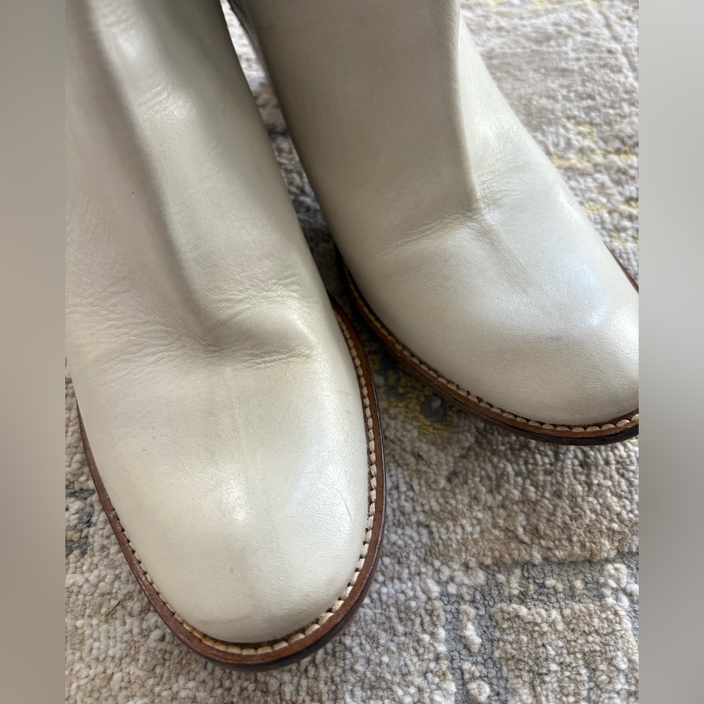 White Perforated Leather Western Boots Stacked Heel - Picture 6 of 16